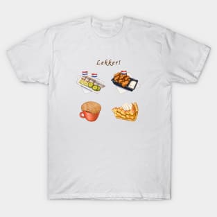 Dutch Food 荷蘭美食插畫 - Haring (Herring), Stroopwafel, Kibbeling, Appeltaart T-Shirt